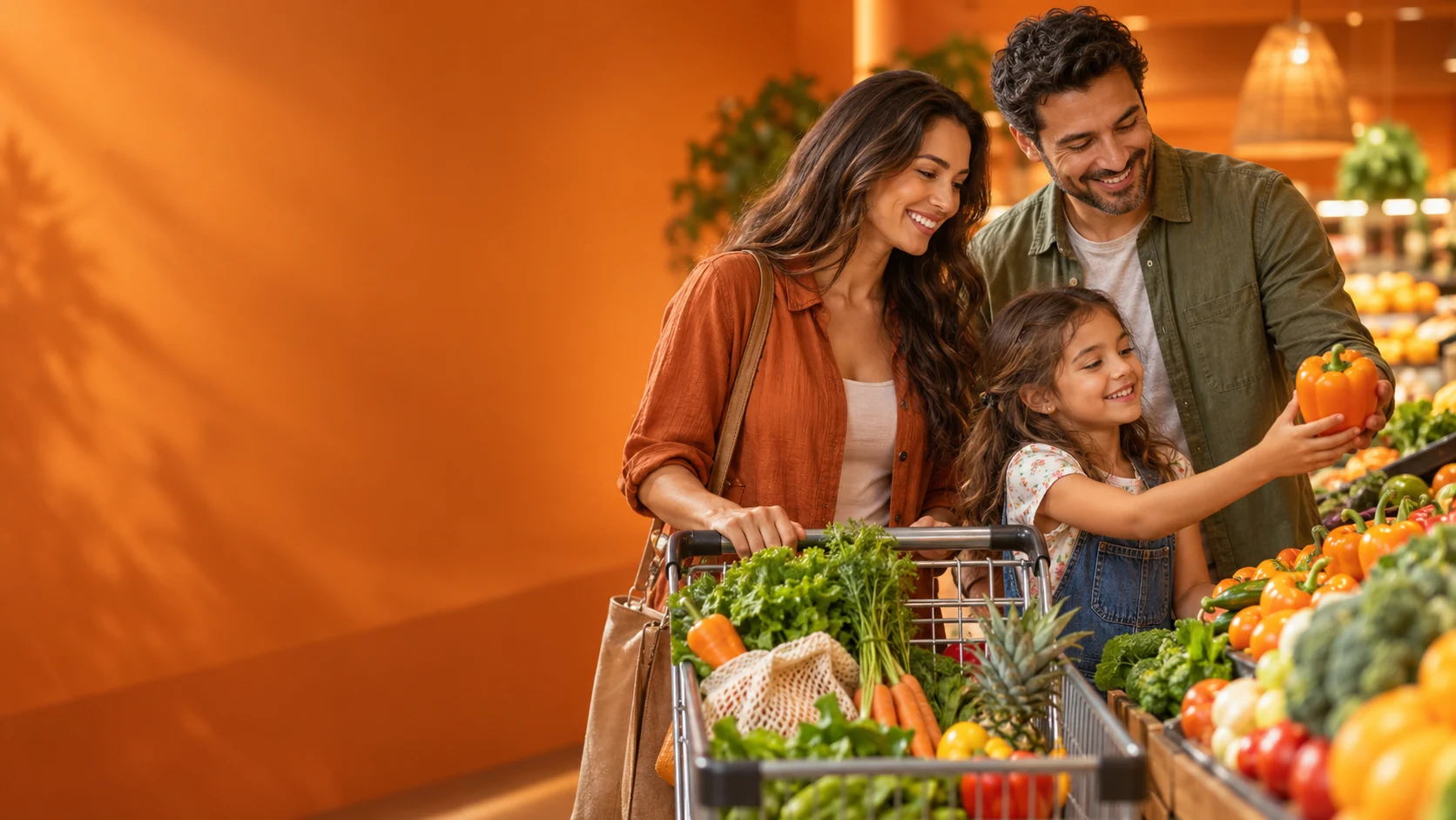 Família fazendo compras no Pais e Filhos